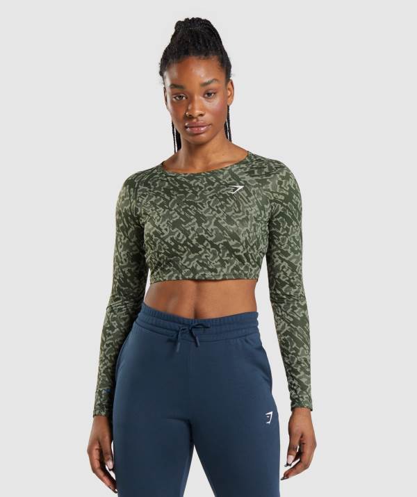Damske Crop Top Gymshark Training Long Sleeve Zelene | VG8032759